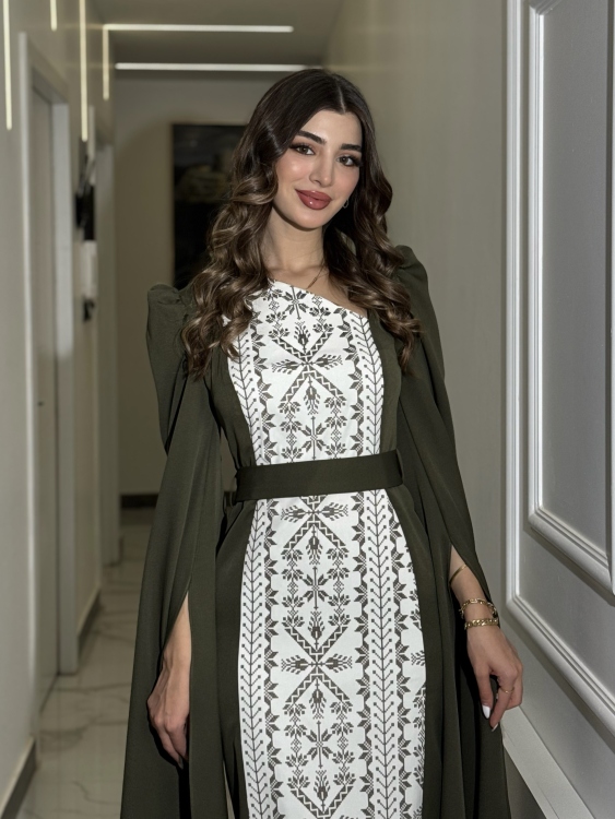 (سلوى زيتي )Puffed Shoulder Henna Dress