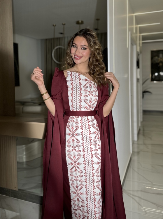 Puffed Shoulder Henna Dress (سلوى خمري)