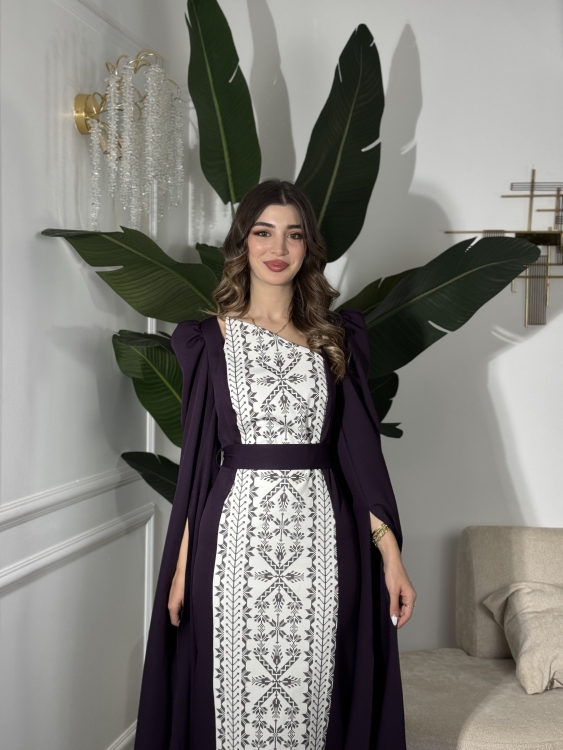 (سلوى نهدي)Puffed Shoulder Henna Dress