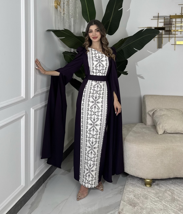 (سلوى نهدي)Puffed Shoulder Henna Dress