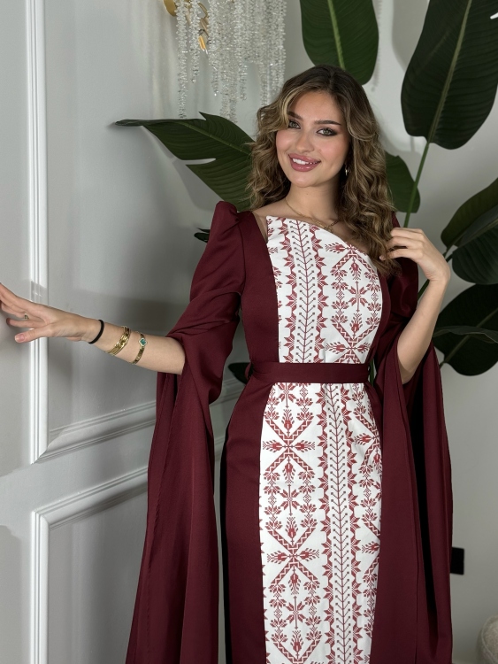 Puffed Shoulder Henna Dress (سلوى خمري)