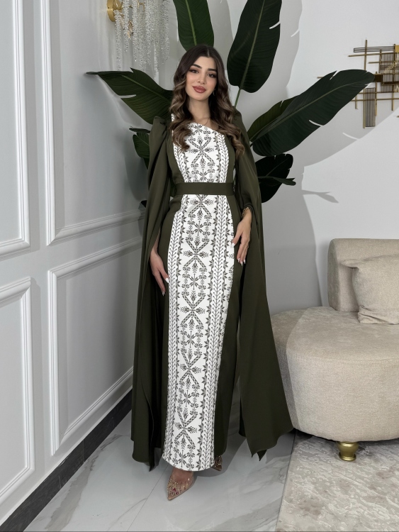 (سلوى زيتي )Puffed Shoulder Henna Dress