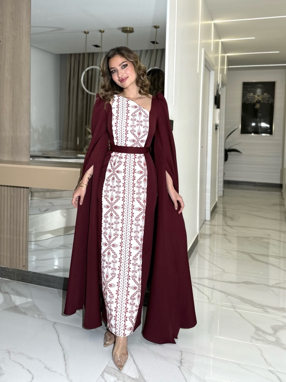 Puffed Shoulder Henna Dress (سلوى خمري)