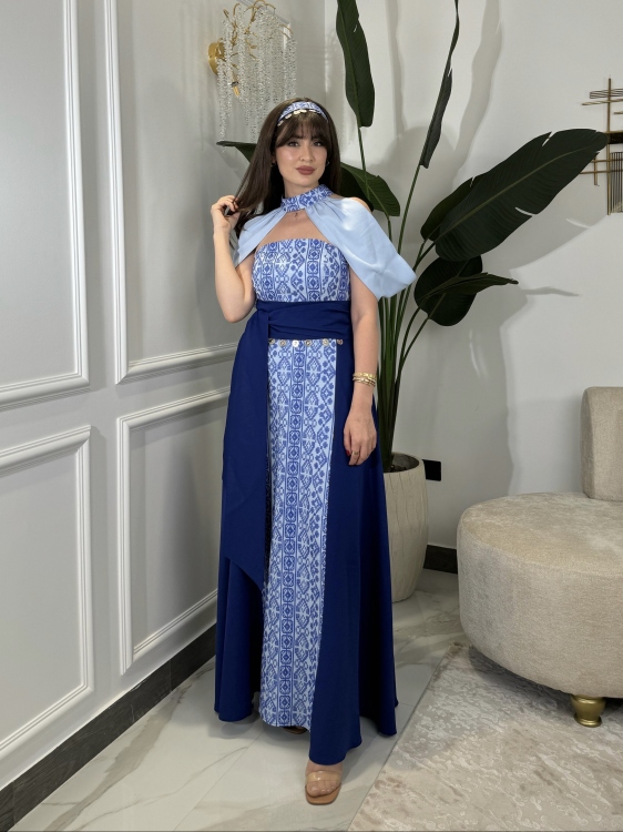 ‏(blue )Henna Embroidery Dress