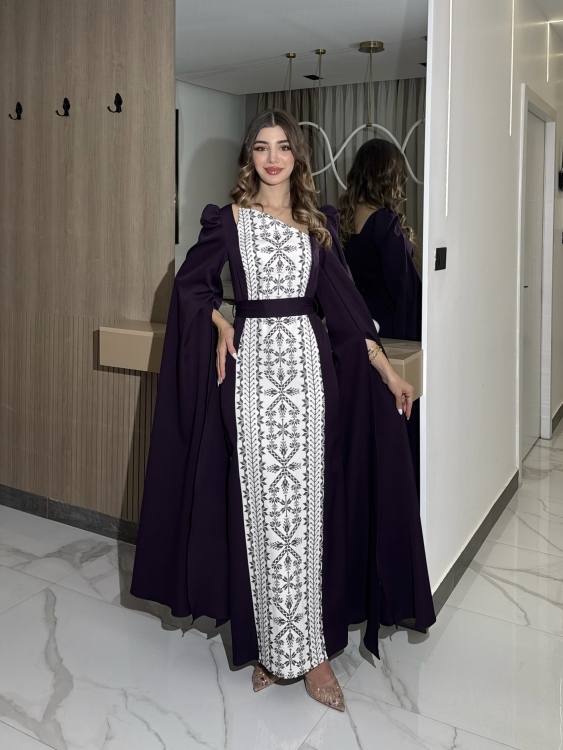 (سلوى نهدي)Puffed Shoulder Henna Dress