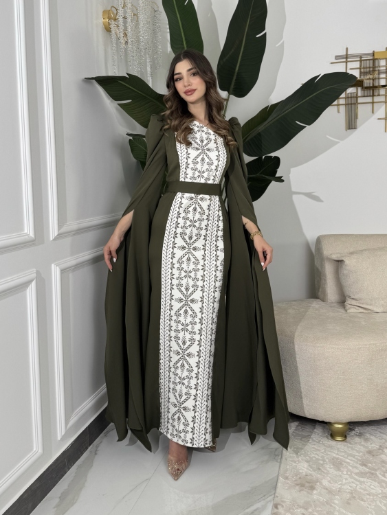 (سلوى زيتي )Puffed Shoulder Henna Dress