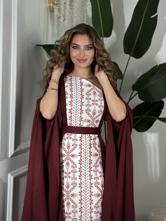 Puffed Shoulder Henna Dress (سلوى خمري)