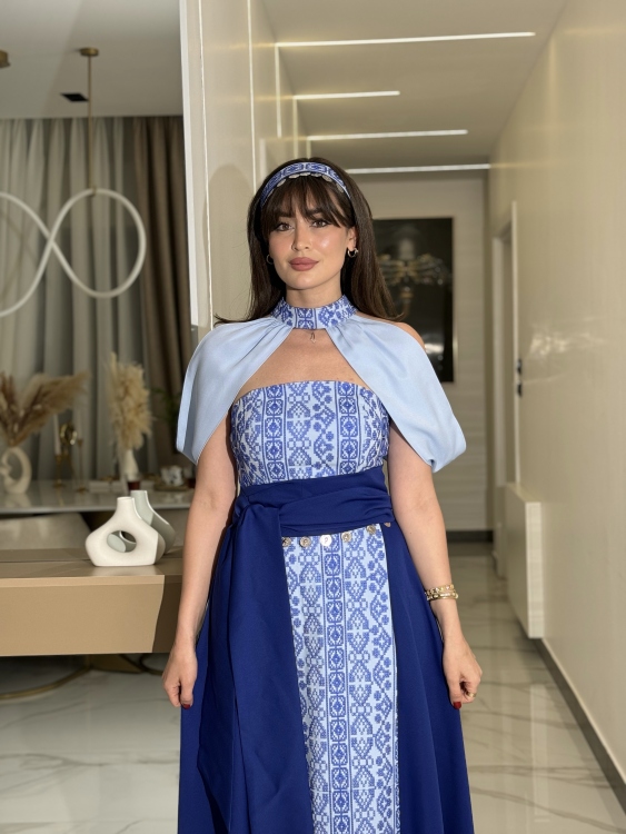 ‏(blue )Henna Embroidery Dress