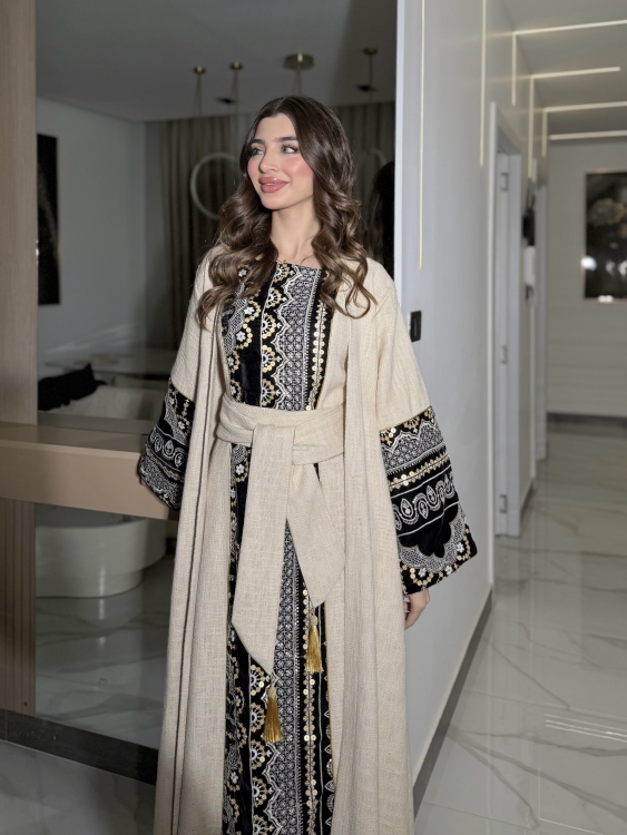 Long Sleeve Dress With Abaya جلابية كشخه