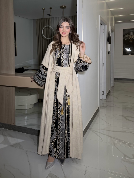 Long Sleeve Dress With Abaya جلابية كشخه