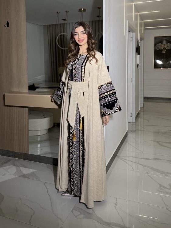 Long Sleeve Dress With Abaya جلابية كشخه