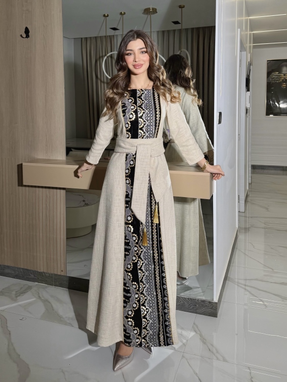 Long Sleeve Dress With Abaya جلابية كشخه