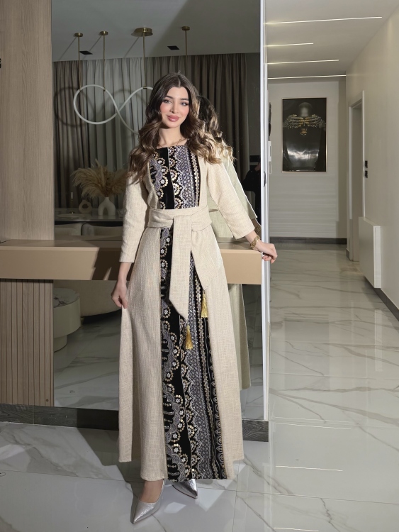 Long Sleeve Dress With Abaya جلابية كشخه