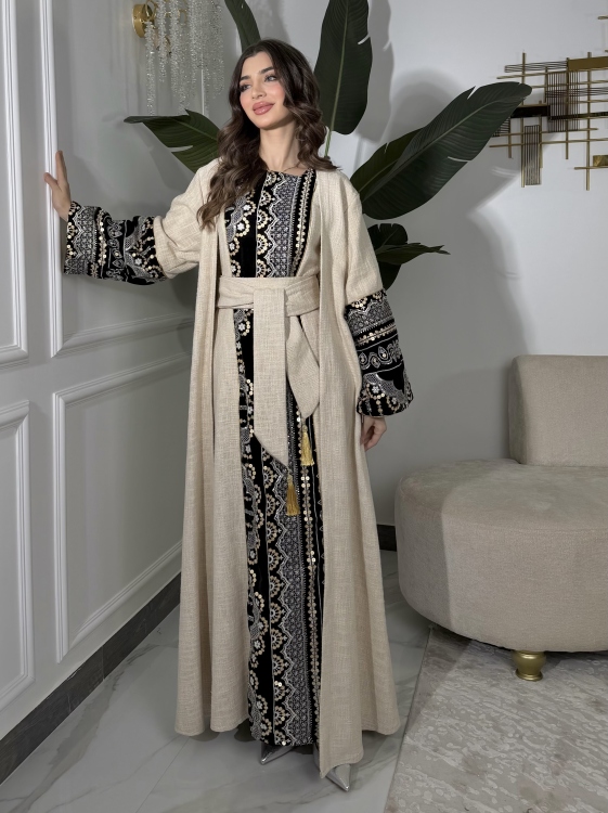 Long Sleeve Dress With Abaya جلابية كشخه