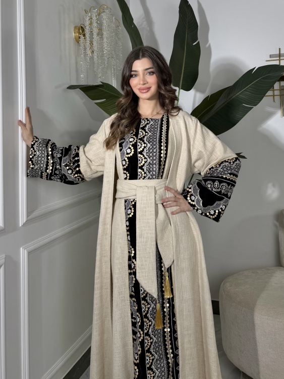 Long Sleeve Dress With Abaya جلابية كشخه