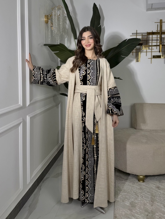 Long Sleeve Dress With Abaya جلابية كشخه
