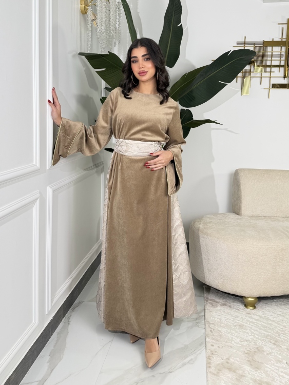 جلابية ياسمينا   Jalabiya With Floral Belt  ( نقشة 2 )