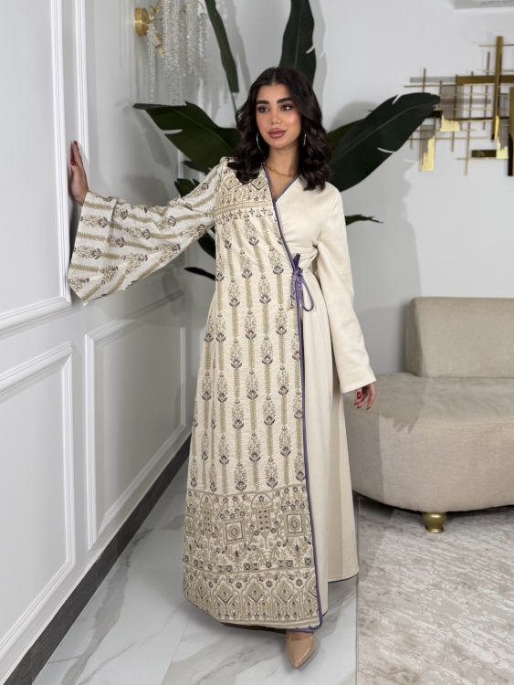 Open Front Jalabiya With Belt جلابية مسك