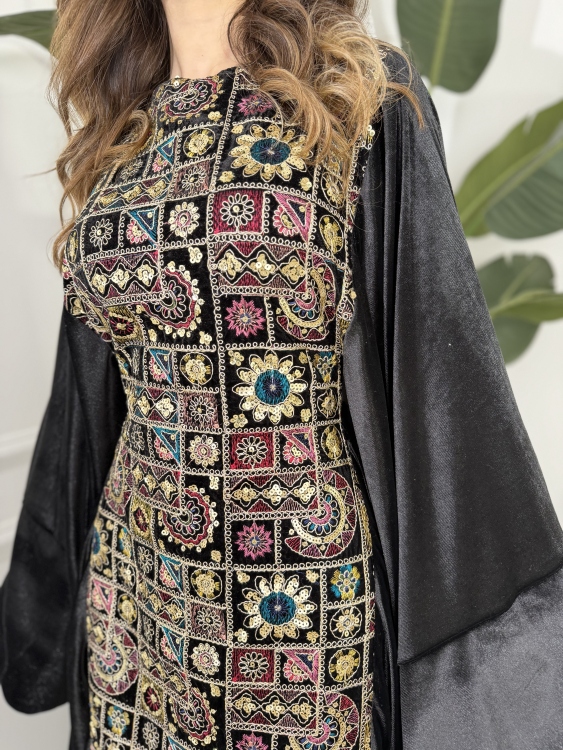 جلابية ملاك( نقشة 1)Batwing Sleeve Long Dress