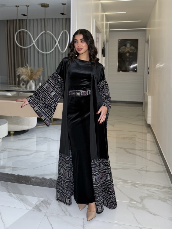 Luxury Velvet Bisht & Dress Set 