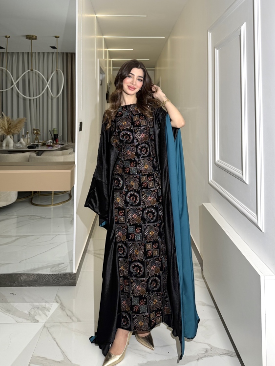 جلابية ملاك( نقشة 2) Batwing Sleeve Long Dress