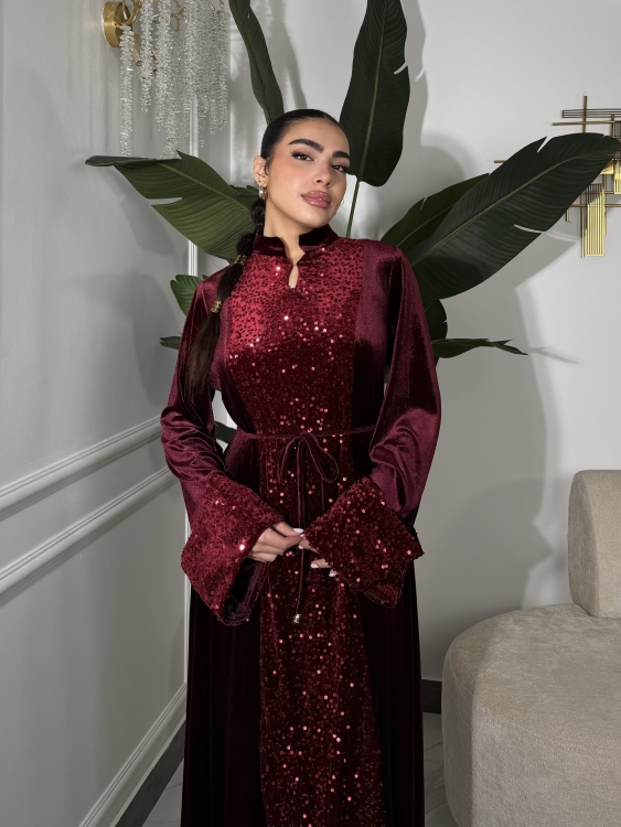 جلابية جوري Sequin Burgundy Jalabiya