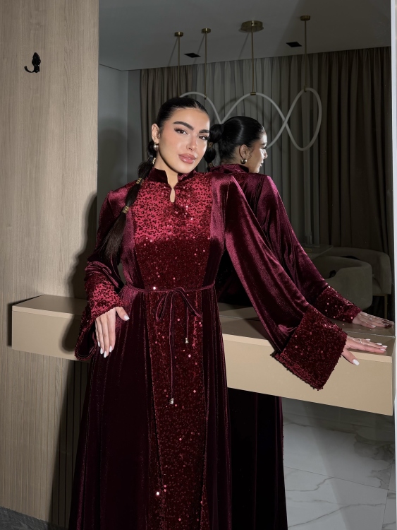 جلابية جوري Sequin Burgundy Jalabiya