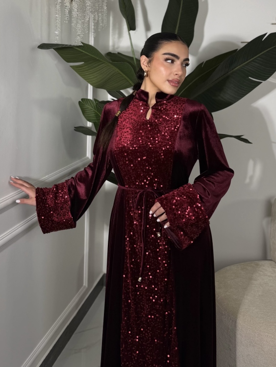 جلابية جوري Sequin Burgundy Jalabiya