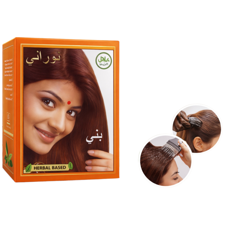 حنا نوراني صبغة الشعر لون البني  6*1 بحجم 10 غم