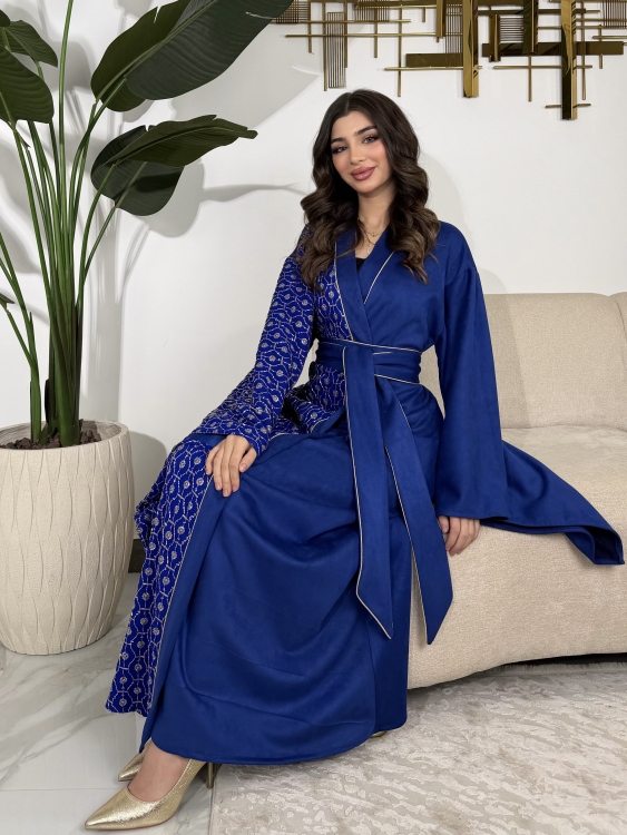 Open Front Jalabiya With Belt جلابية الشيخة  (نيلي )