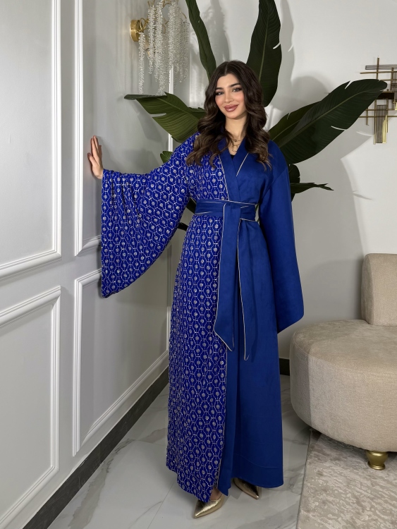 Open Front Jalabiya With Belt جلابية الشيخة  (نيلي )