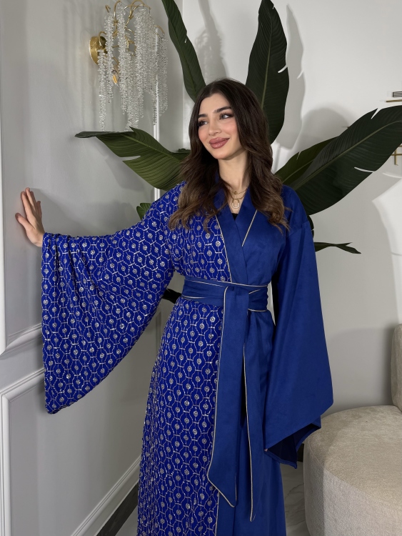 Open Front Jalabiya With Belt جلابية الشيخة  (نيلي )