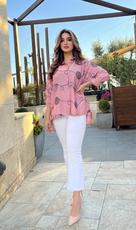 Geo Print Button Front Blouse