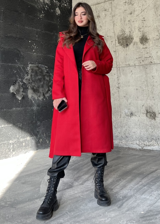 Lapel Neck Belted Coat