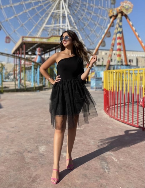 One Shoulder Layered Tulle Dress