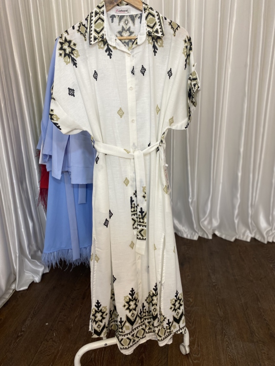 Half Sleeve Belted Midi Dress