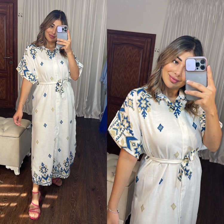 Half Sleeve Belted Midi Dress