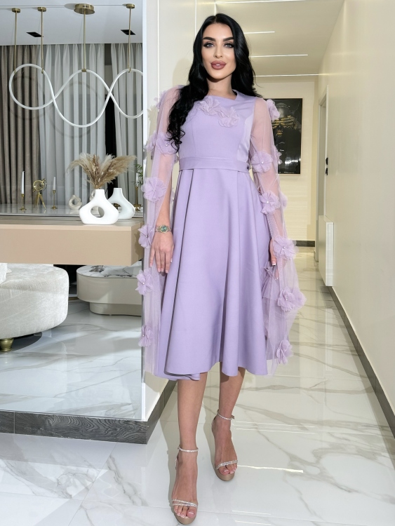 Long Sleeve  Dress With 3D Flower Decoration  فستان الورد