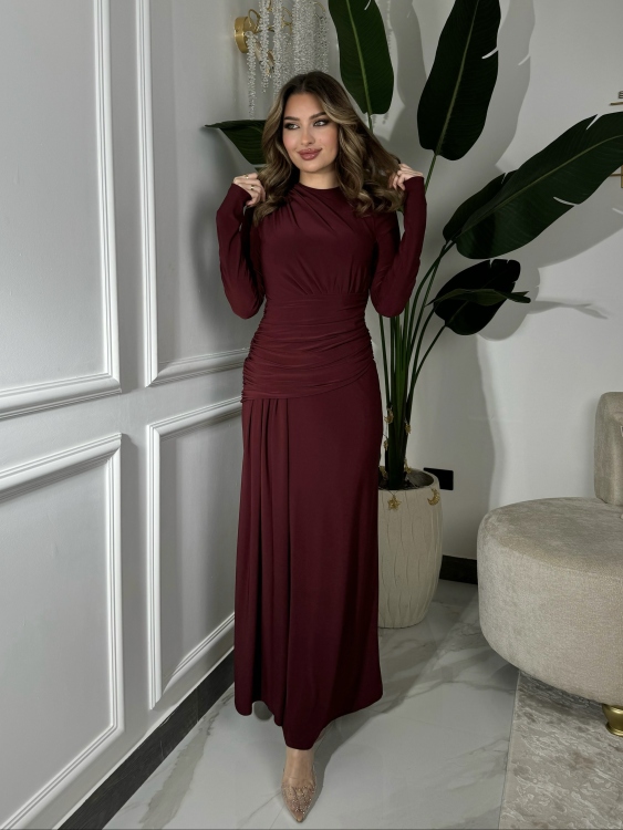 Long sleeve mermaid Dress(Burgundy2)