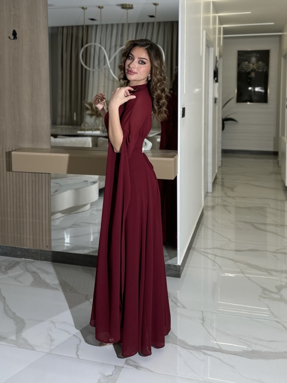 Long Slit Sleeve Elegant Dress (burgundy ) ليليانا
