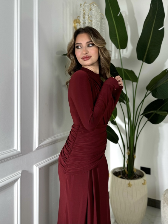 Long sleeve mermaid Dress(burgundy 1)