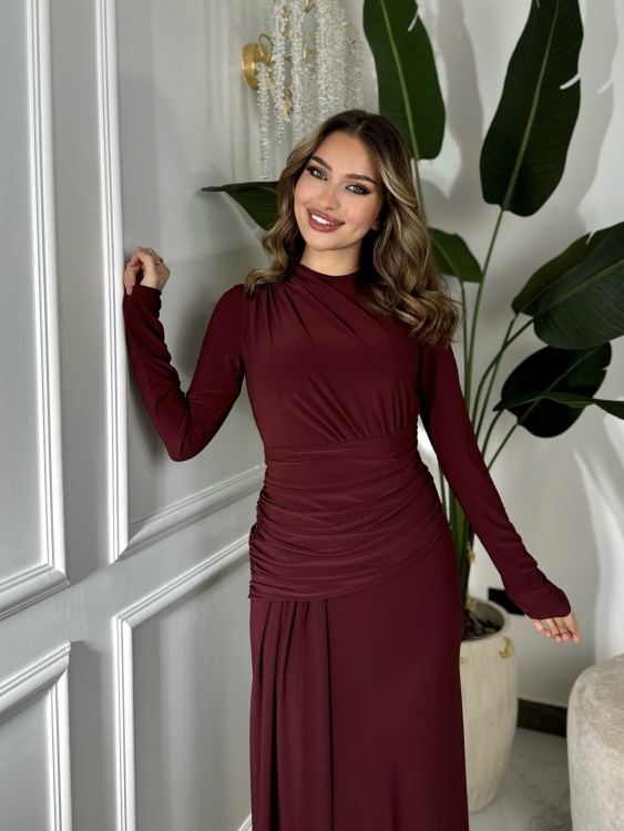 Long sleeve mermaid Dress(Burgundy2)