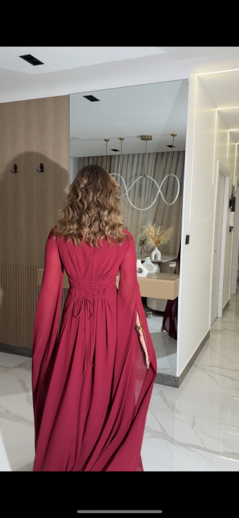 Long Slit Sleeve Elegant Dress (burgundy ) ليليانا
