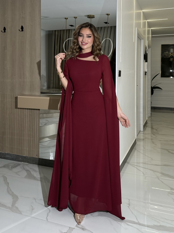 Long Slit Sleeve Elegant Dress (burgundy ) ليليانا