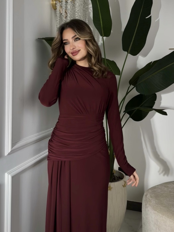 Long sleeve mermaid Dress(Burgundy2)