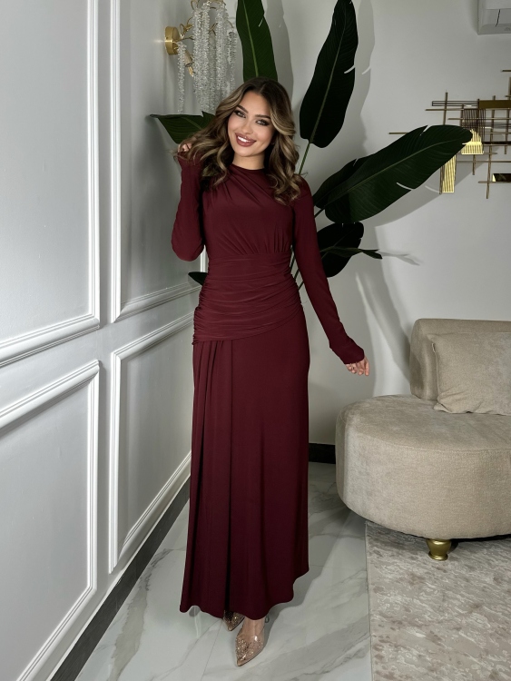 Long sleeve mermaid Dress(Burgundy2)