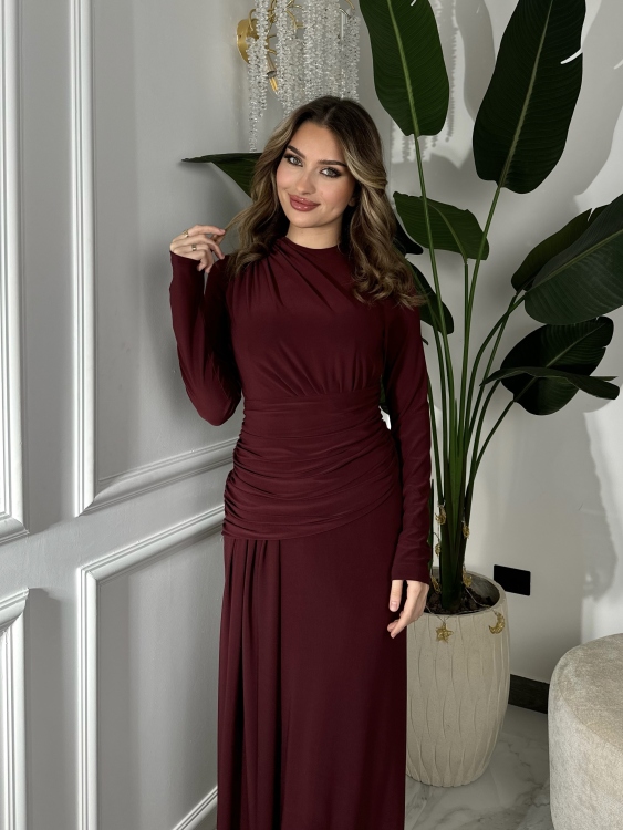 Long sleeve mermaid Dress(Burgundy2)