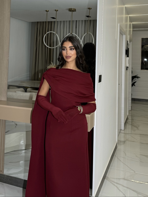  (جوليا )Elegant Julia Dress – One Shoulder & Draped Side Cape