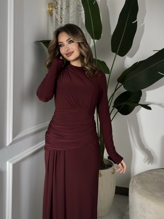 Long sleeve mermaid Dress(Burgundy2)