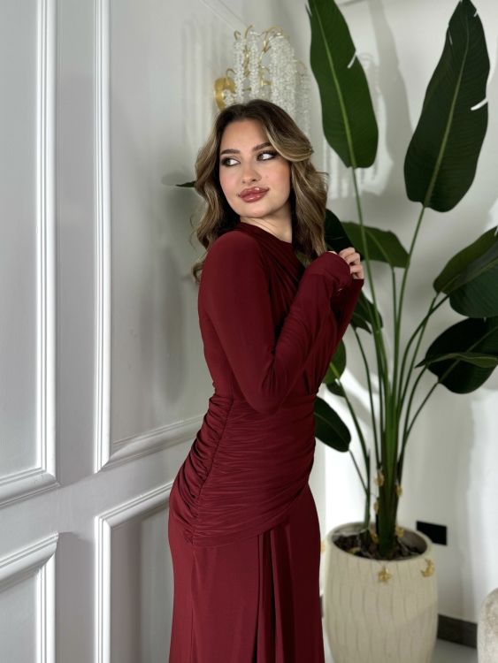 Long sleeve mermaid Dress(burgundy 1)